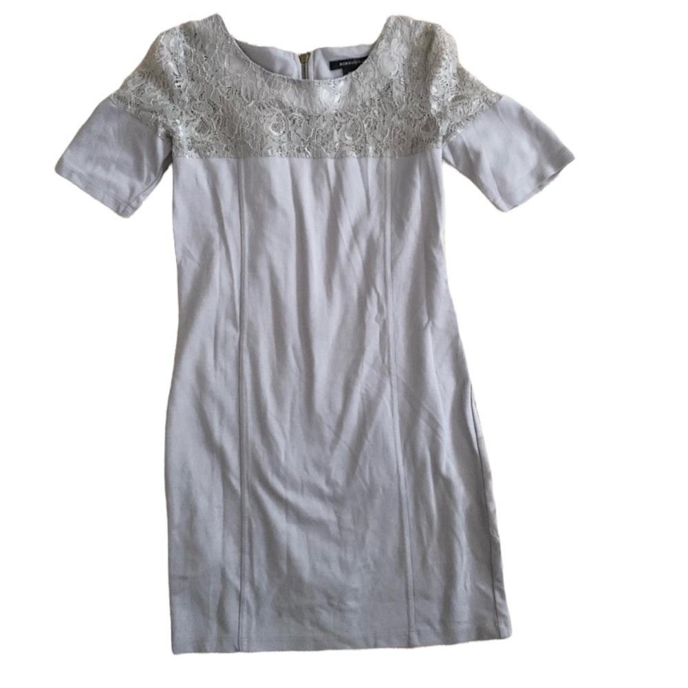 BCBGMAXAZRIA | Taupe Lace Knit Detail Dress